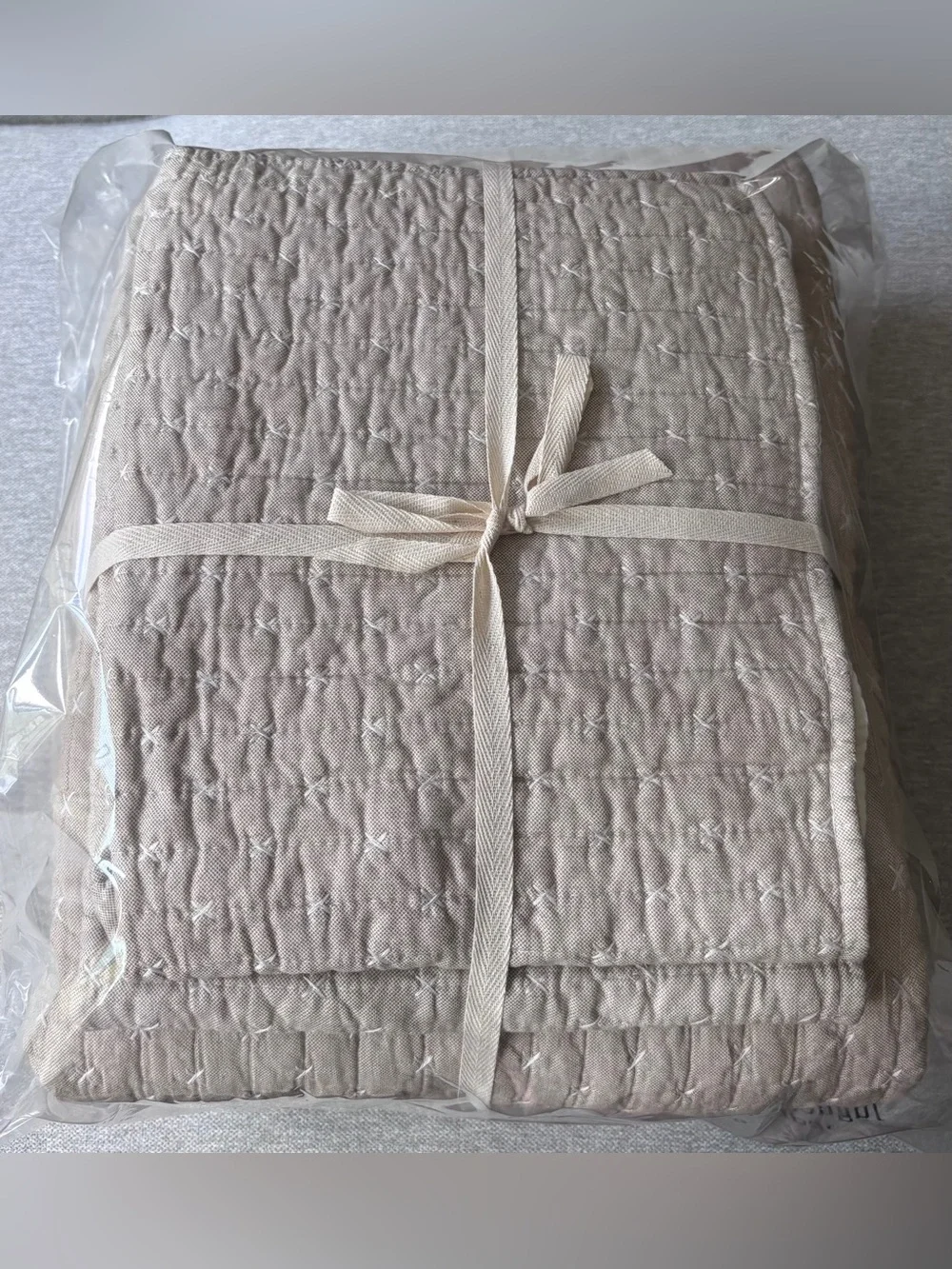 Levtex Cotton Cross Stitch Quilt Set King/Cal King 3 pc Neutral NWOT